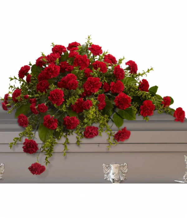 Adoration Spray of Red Carnations on Casket