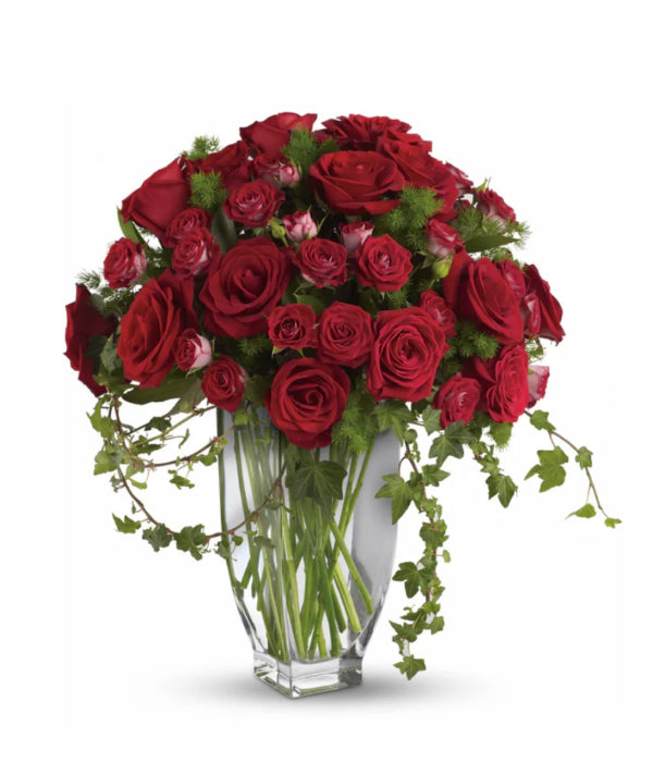 Rose Romanesque bouquet in a glass vase.