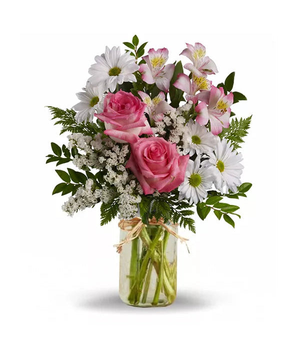 Beautiful floral arrangement in a mason jar