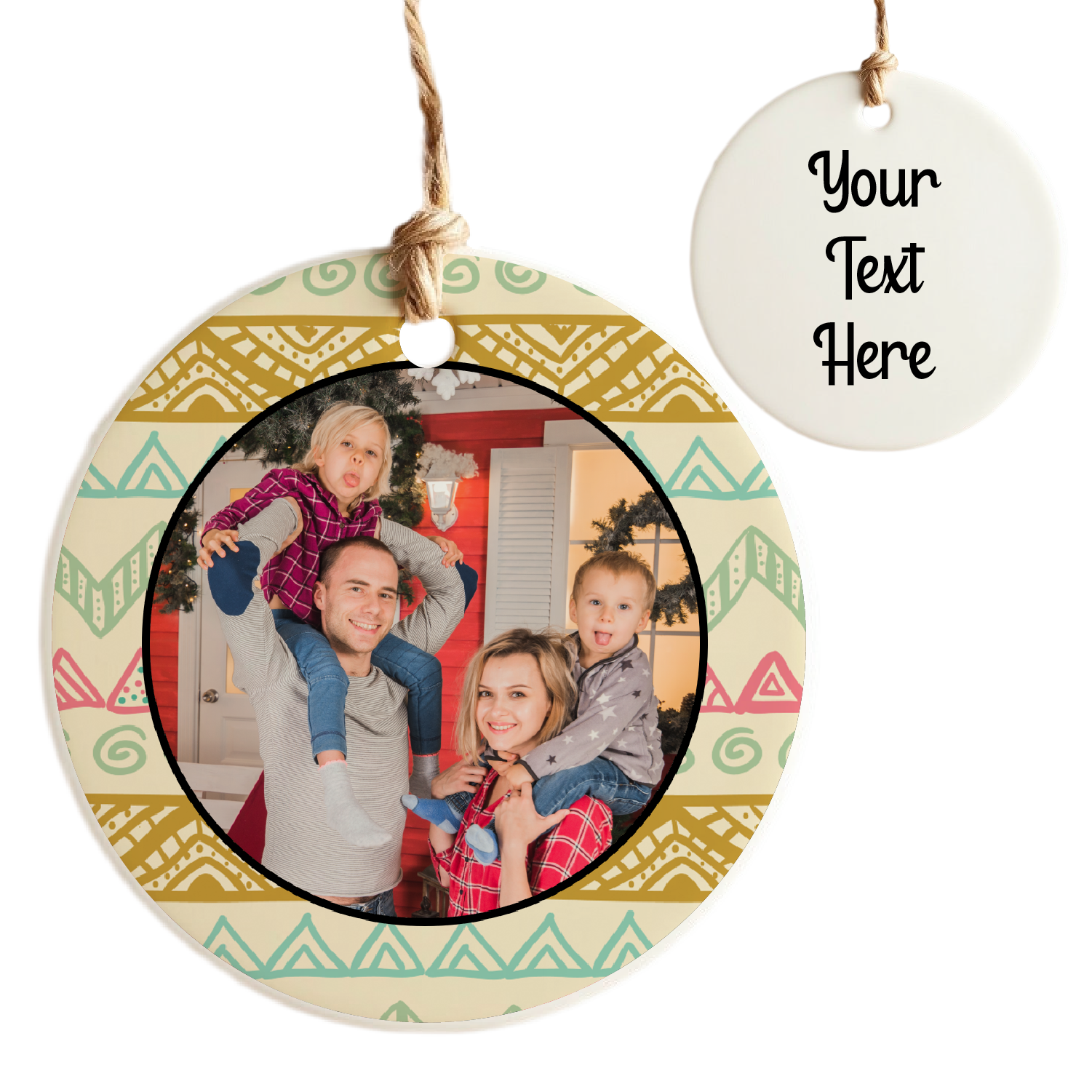 Christmas Wallpaper Framed Photo Round Ceramic Ornament - Things Engraved