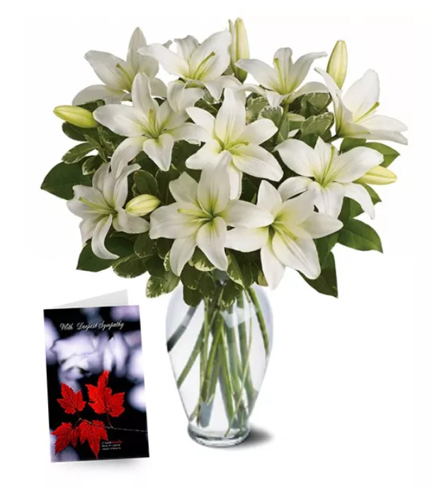 lilies in a vase and a greeting card