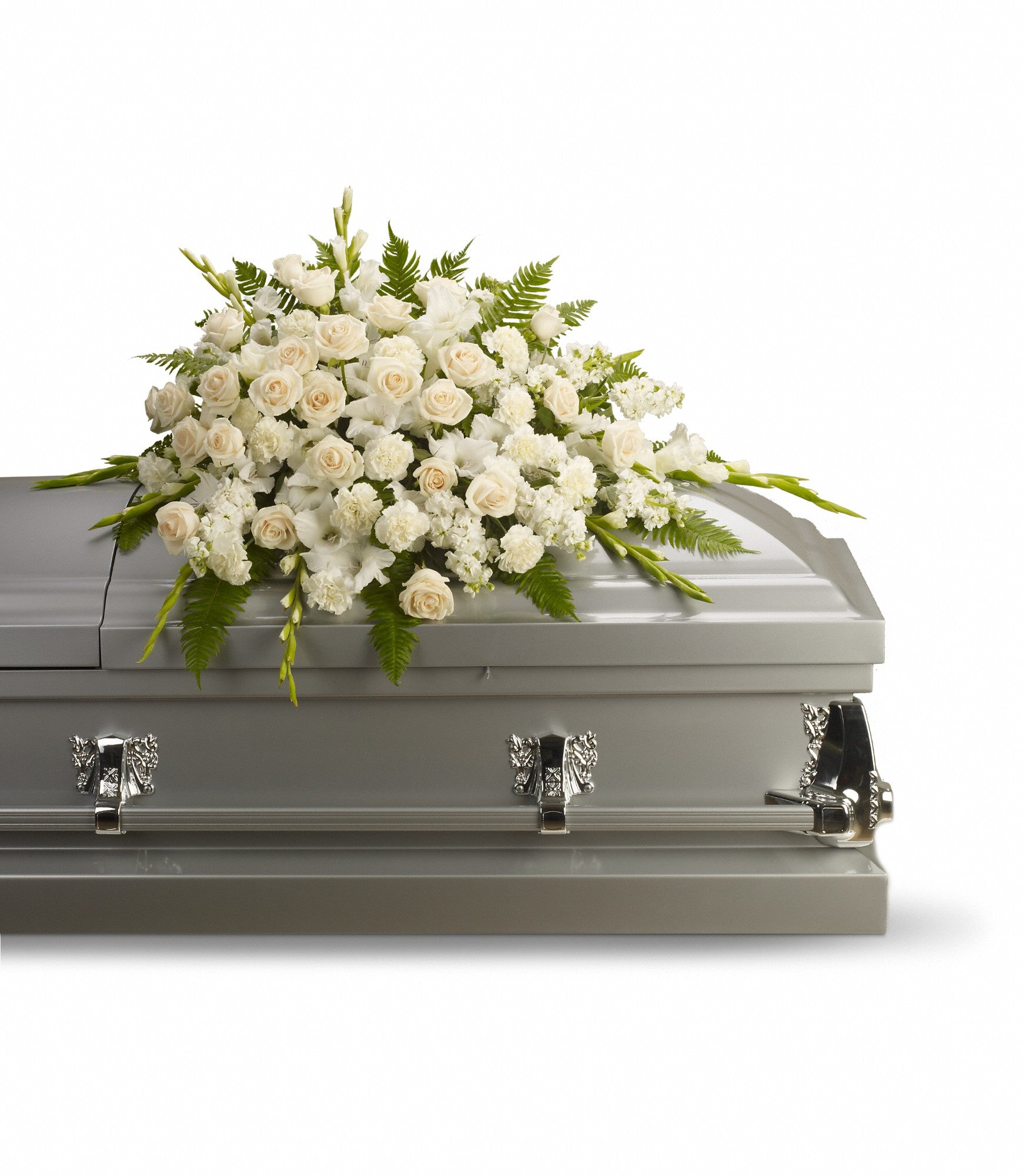 white casket spray