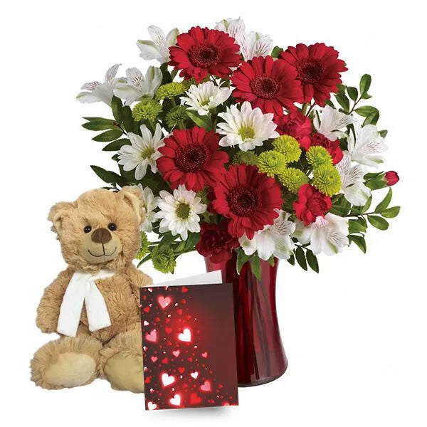 Christmas flowers and teddy bear gift